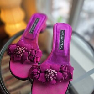 Y2K Via Spiga Pink Satin Floral Mule Sandals Made in Italy Size 37